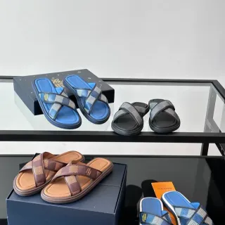 لويس فيتون LV سلايدر أزرق أبيض حزام متقاطع منسوج-شيك نعال