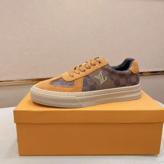 Louis Vuitton LV Trainer Beige Brown Tênis Lifestyle Low-Top Em Camurça E Lona Painelado