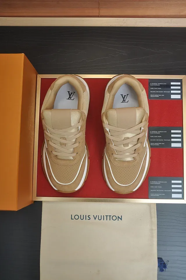 Louis Vuitton LV Trainer Beige White Perforated Suede Upper Monogram Overlay Lifestyle Sneakers 5