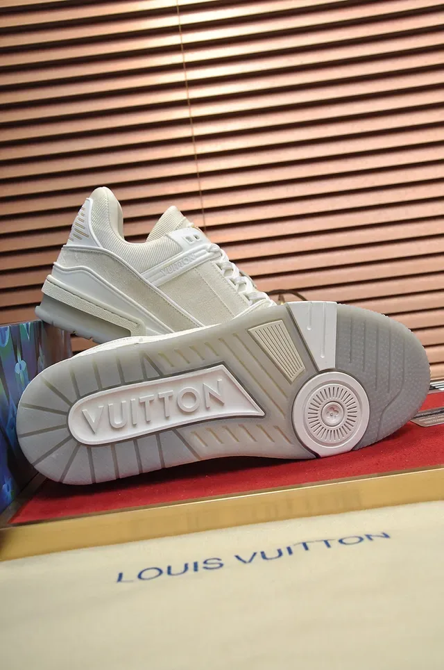 Louis Vuitton LV Trainer Beige White Textile Upper Layered Midsole Lifestyle Sneakers 4