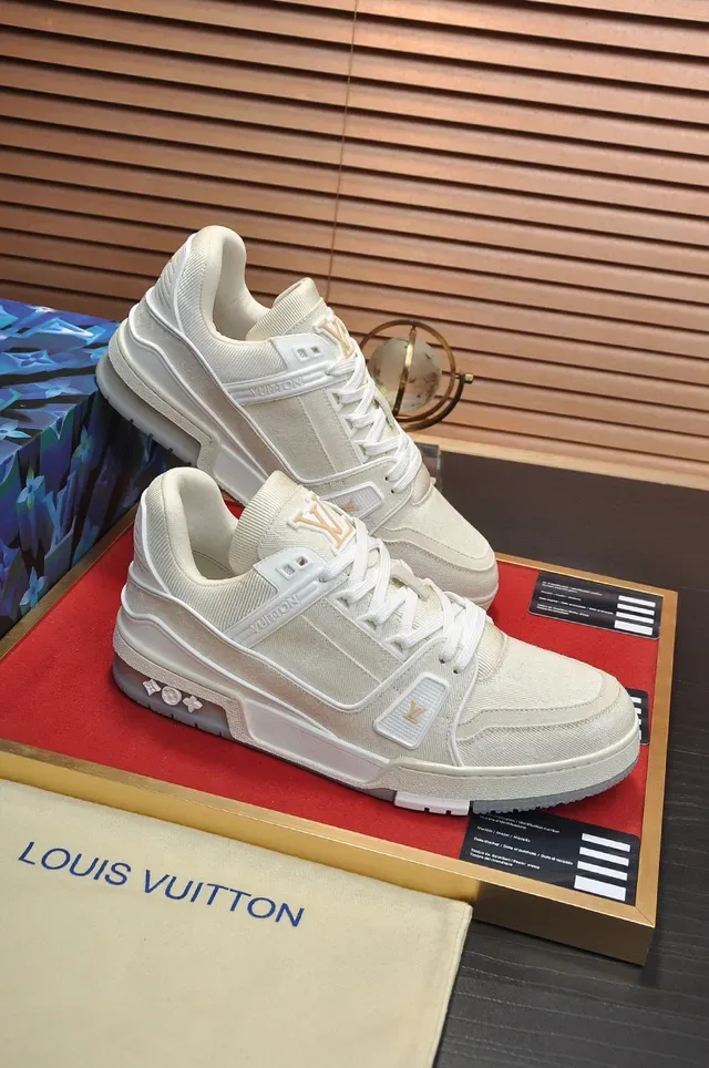 Louis Vuitton LV Trainer Beige White Textile Upper Layered Midsole Lifestyle Sneakers 5