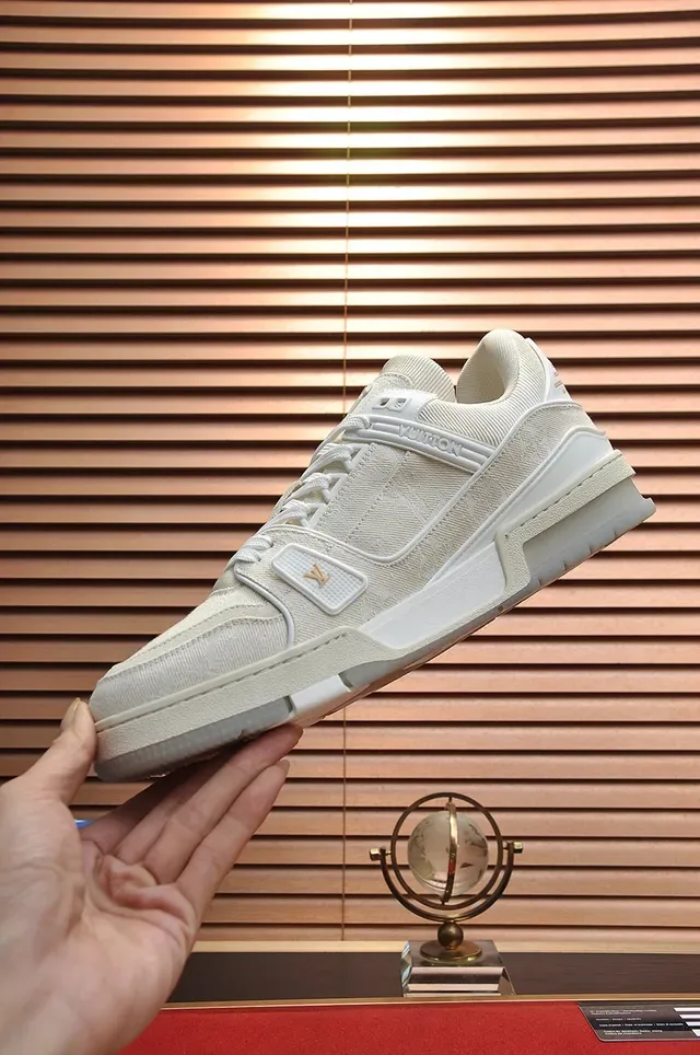 Louis Vuitton LV Trainer Beige White Textile Upper Layered Midsole Lifestyle Sneakers 6