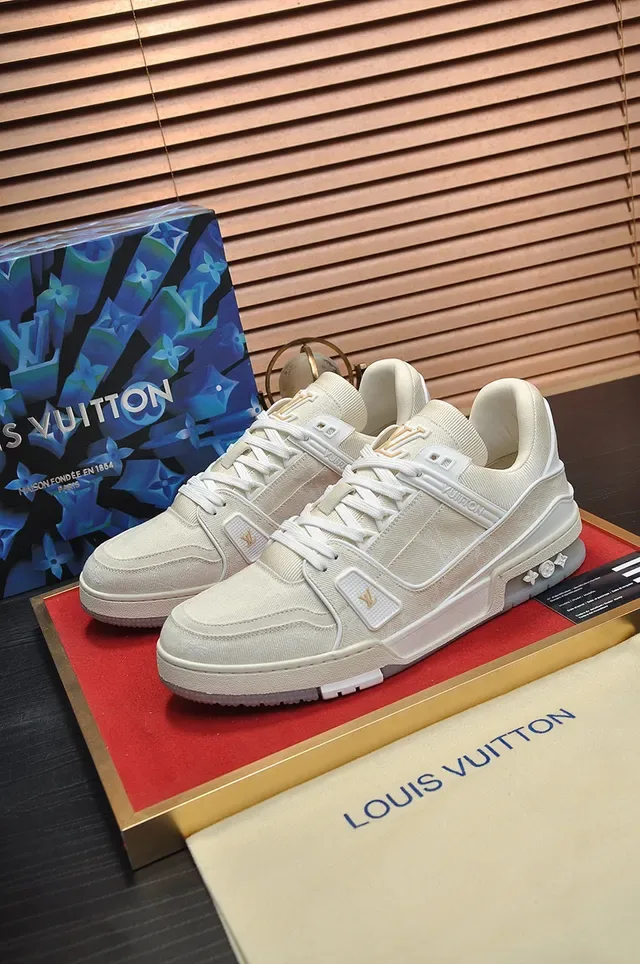 Louis Vuitton LV Trainer Beige White Textile Upper Layered Midsole Lifestyle Sneakers 7