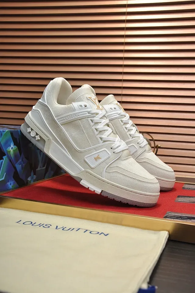 Louis Vuitton LV Trainer Beige White Textile Upper Layered Midsole Lifestyle Sneakers 8