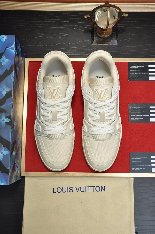 Louis Vuitton LV Trainer Beige White Textile Upper Layered Midsole Lifestyle Sneakers 9