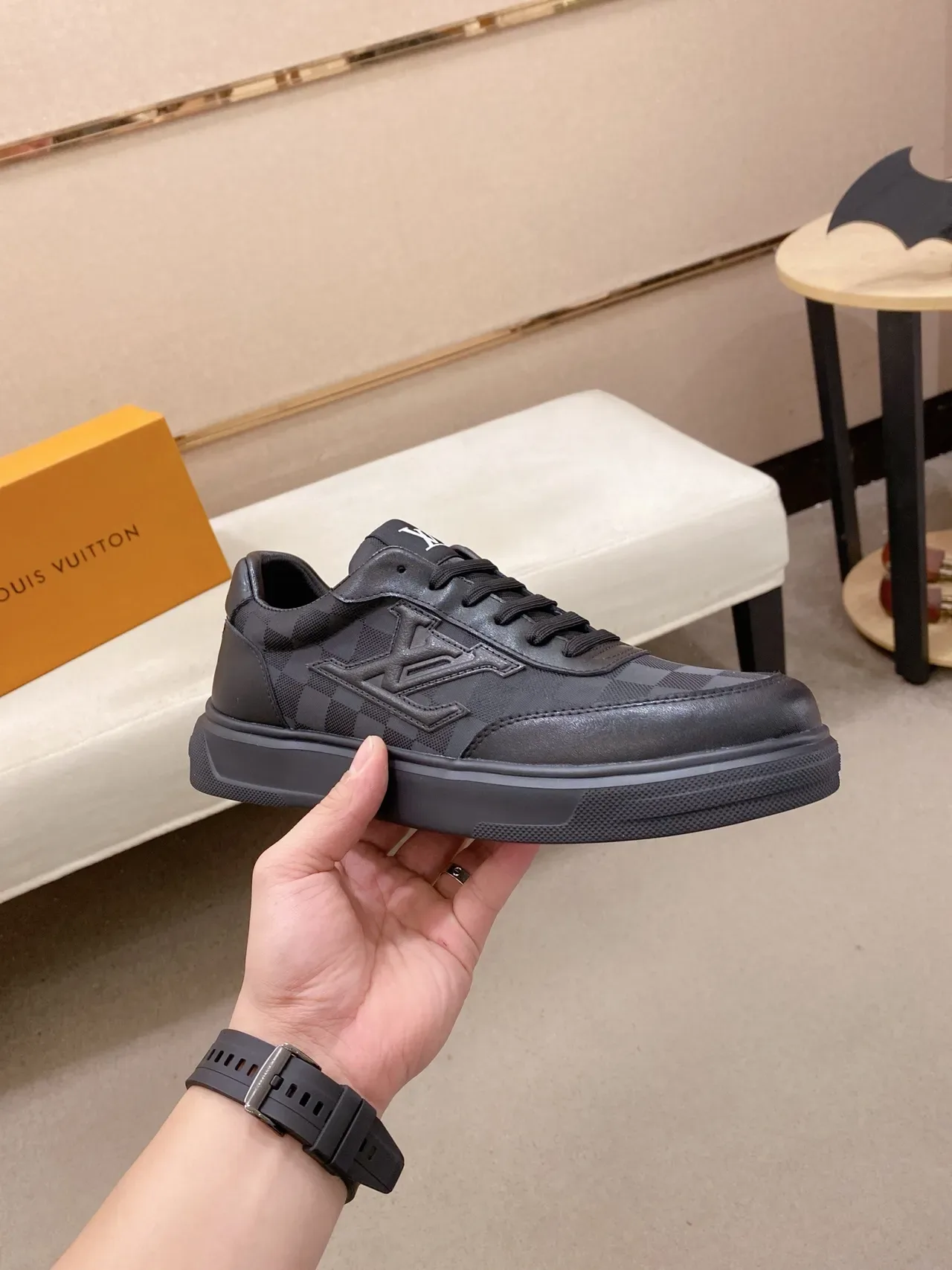 Louis Vuitton LV Trainer Black Gray Embossed Monogram Damier Checkerboard Lifestyle Sneakers 4