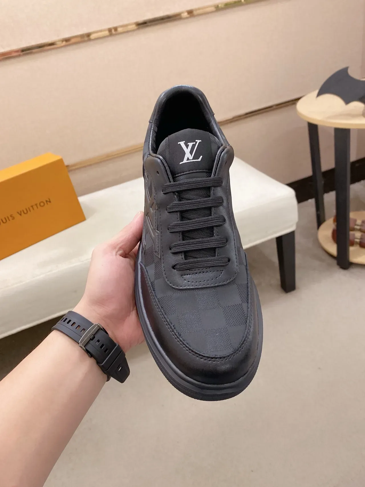 Louis Vuitton LV Trainer Black Gray Embossed Monogram Damier Checkerboard Lifestyle Sneakers 5