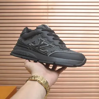 Louis Vuitton LV Trainer Negro y Gris Lona con Monograma Logo Cosido Zapatillas Lifestyle