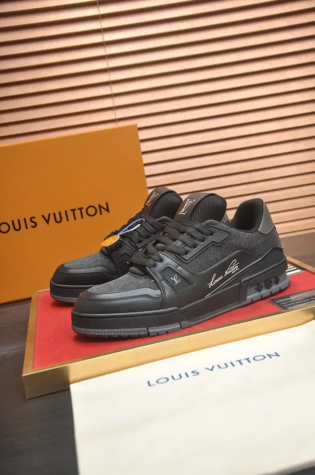 Louis Vuitton LV Trainer Black Monochrome Structured Layered Midsole Lifestyle Sneakers 4