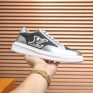 Louis Vuitton LV Trainer Negro Plateado Bajas Malla y Panel Metálico Zapatillas Lifestyle