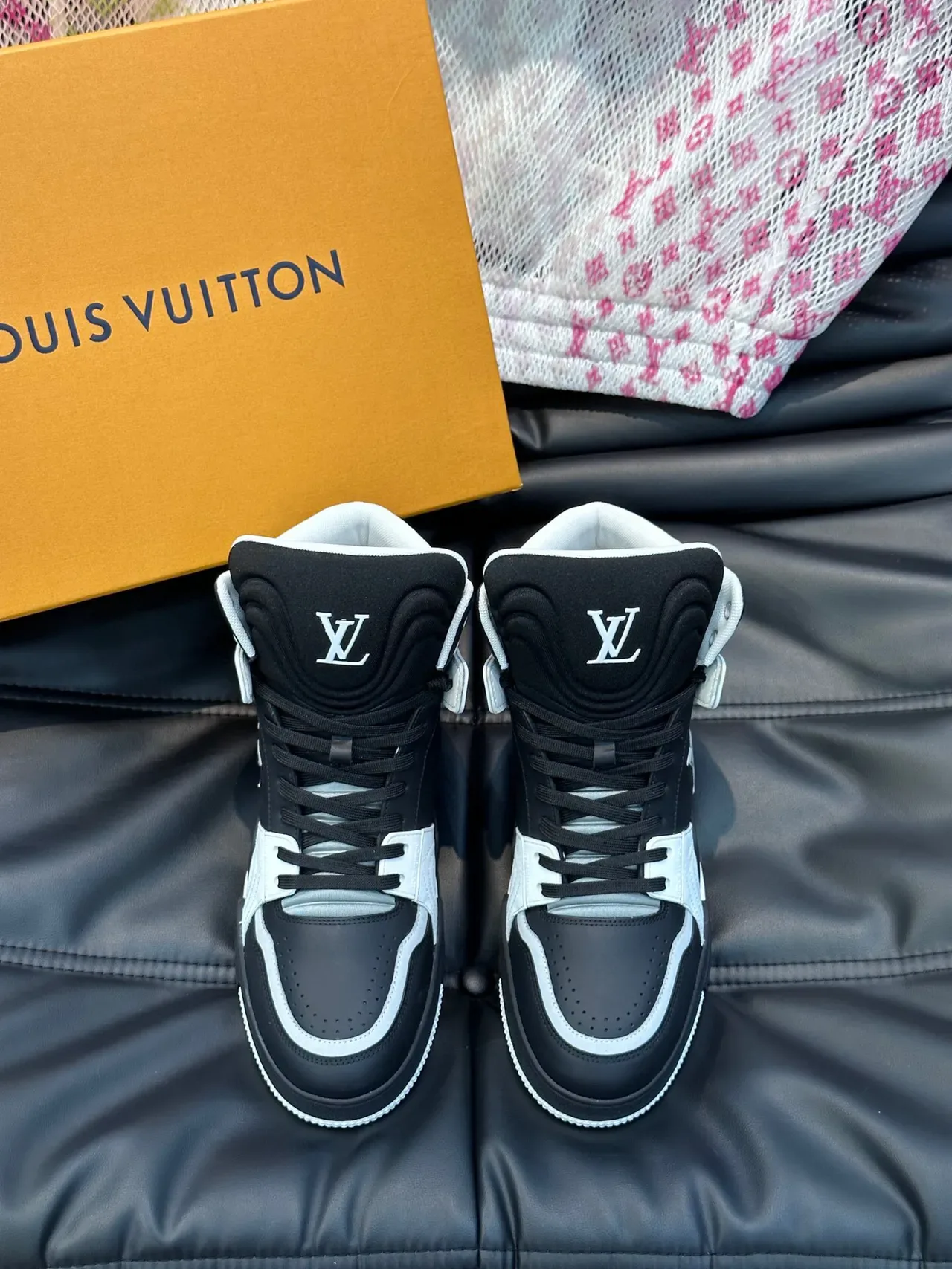 Louis Vuitton LV Trainer Black White High-Top Panelled Leather And Mesh Lifestyle Sneakers 2