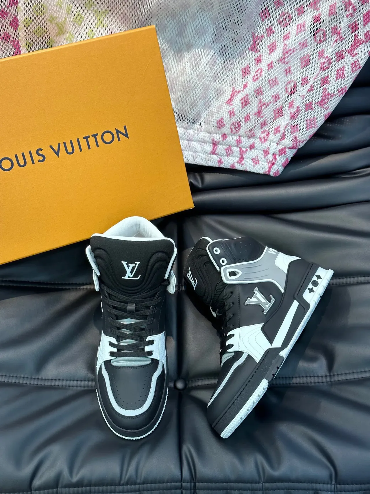 Louis Vuitton LV Trainer Black White High-Top Panelled Leather And Mesh Lifestyle Sneakers 3