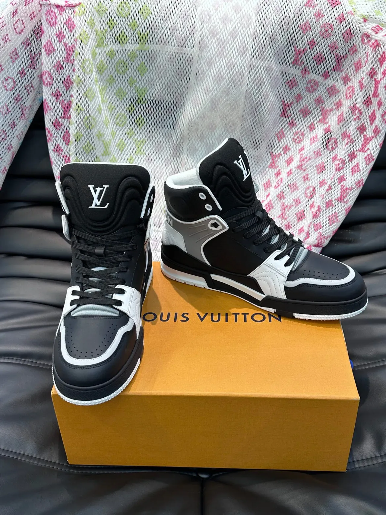 Louis Vuitton LV Trainer Black White High-Top Panelled Leather And Mesh Lifestyle Sneakers 4