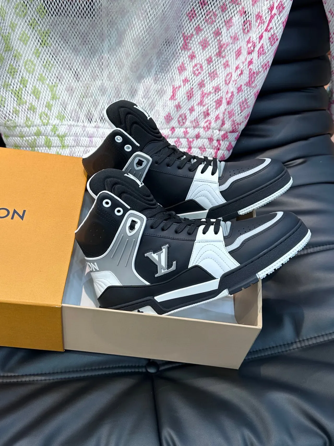 Louis Vuitton LV Trainer Black White High-Top Panelled Leather And Mesh Lifestyle Sneakers 5