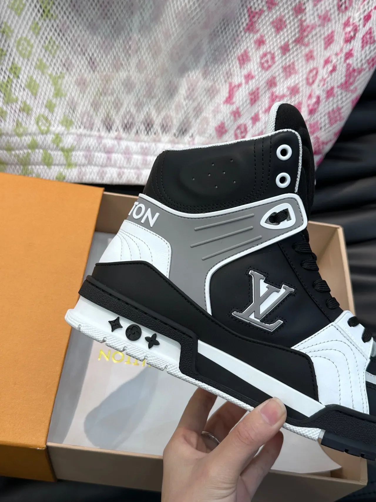 Louis Vuitton LV Trainer Black White High-Top Panelled Leather And Mesh Lifestyle Sneakers 6