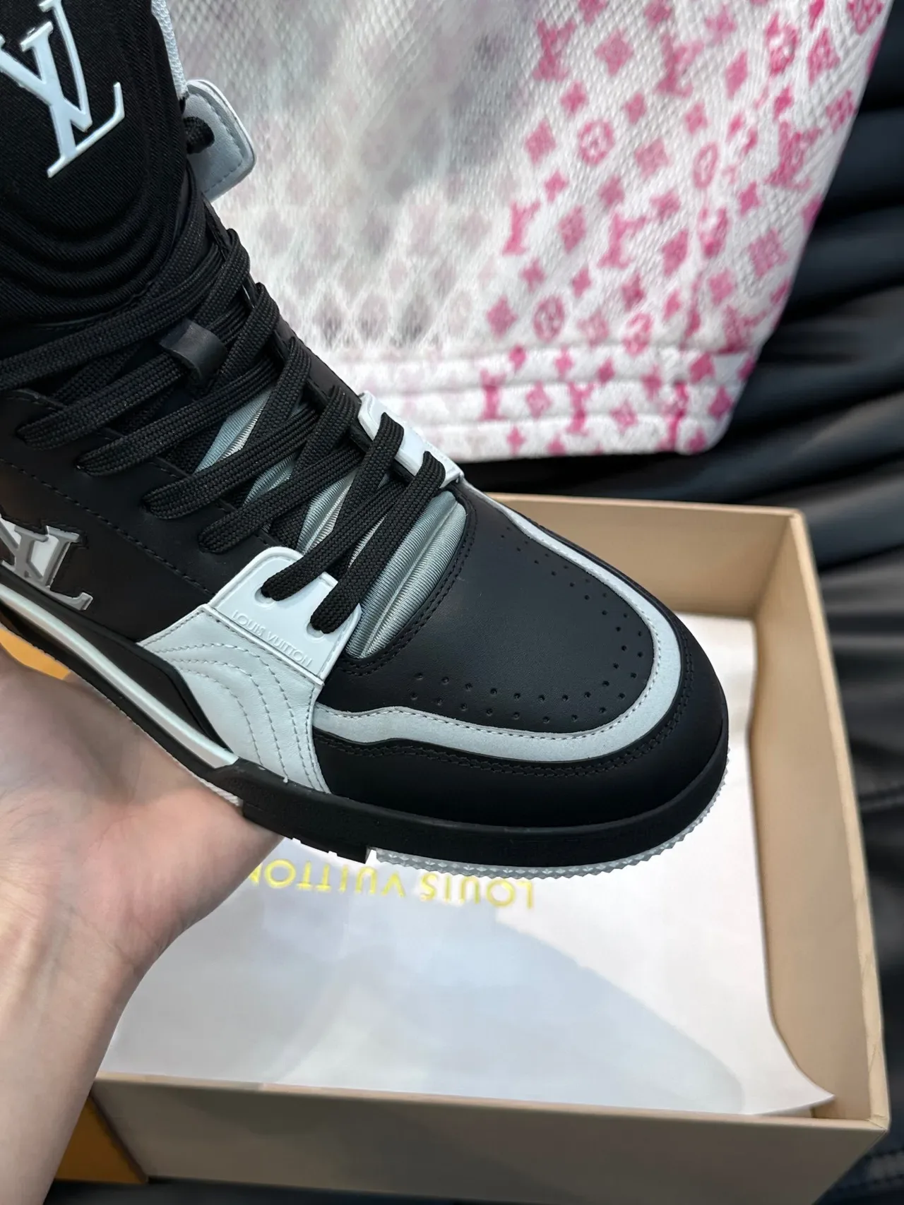 Louis Vuitton LV Trainer Black White High-Top Panelled Leather And Mesh Lifestyle Sneakers 7