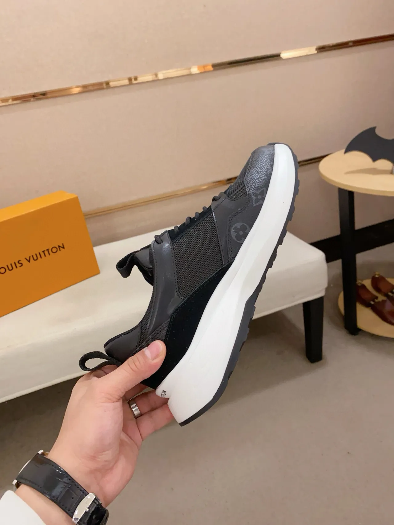 Louis Vuitton LV Trainer Black White Monogram-Print Mesh Leather Overlays Chunky Sneakers 3