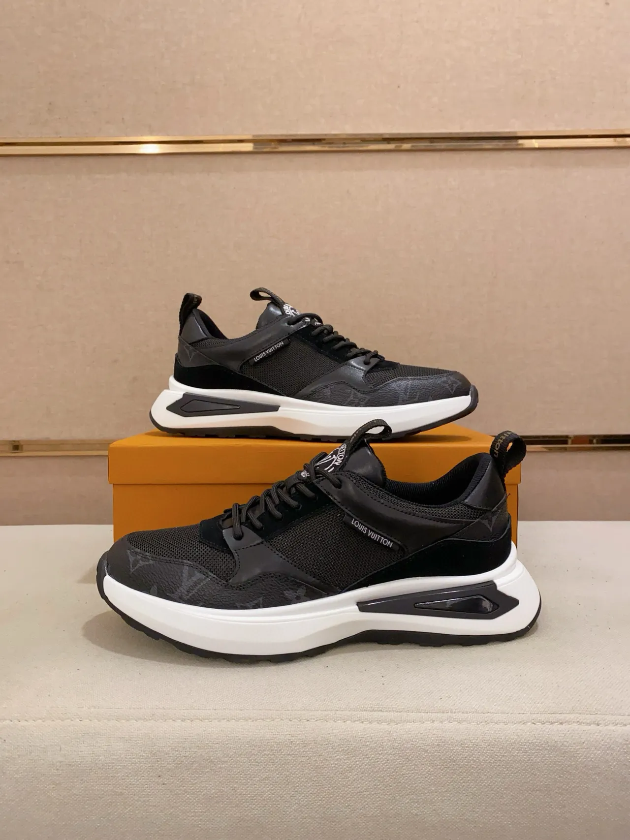 Louis Vuitton LV Trainer Black White Monogram-Print Mesh Leather Overlays Chunky Sneakers 6