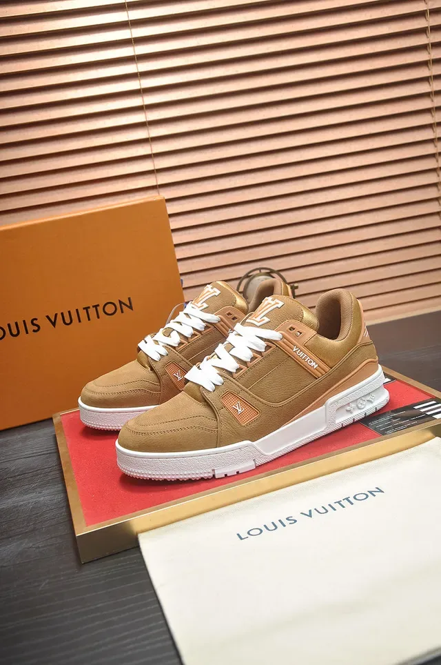 লুইস ভিটন LV Trainer বাদামী সাদা স্তরযুক্ত চামড়া উপর স্কাল্প্ট মিডসোল লাইফস্টাইল স্নিকার্স 5