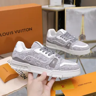 Louis Vuitton LV Trainer Gris Blanco Monograma Jacquard Suela Con Capas Superiores Lifestyle Sneakers