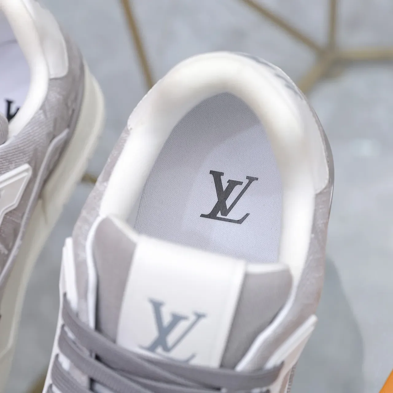 Louis Vuitton LV Trainer Gray White Monogram Jacquard Upper Layered Sole Lifestyle Sneakers 2