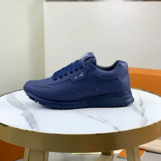 Louis Vuitton LV Trainer Navy Parte superior de cuero perforada Capas superpuestas sintéticas Zapatillas lifestyle