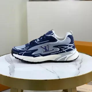 Louis Vuitton LV Trainer Navy White Chunky Sculpted Midsole Mesh Y Suede Overlay Lifestyle Sneakers