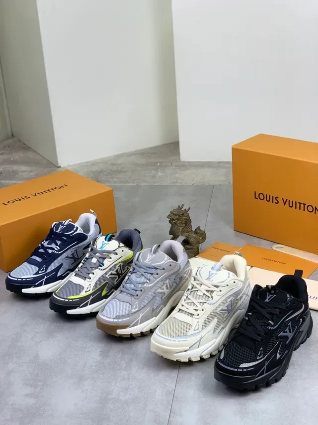 Louis Vuitton LV Trainer Navy White Chunky Sculpted Midsole Mesh Y Suede Overlay Lifestyle Sneakers 2