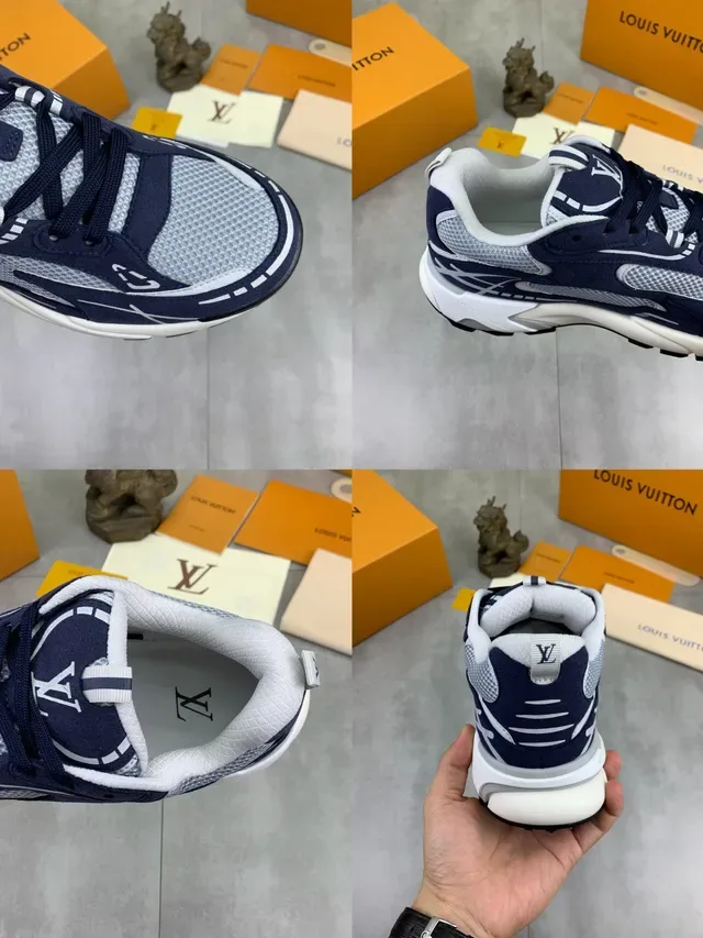 Louis Vuitton LV Trainer Navy White Chunky Sculpted Midsole Mesh Y Suede Overlay Lifestyle Sneakers 3