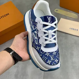 لويس فيتون LV Trainer نافي أبيض مونوغرام جاكارد طبقات جلد علوية حذاء سنيكرز لايف ستايل