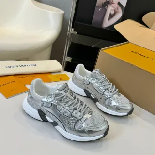 Louis Vuitton LV Trainer Silver White Metallic Upper Mesh And Patent Overlays Chunky Sneakers