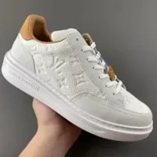 Louis Vuitton LV Trainer Blanco Beige Monogram-Embossed Cuero Suela Plataforma Sneakers Lifestyle