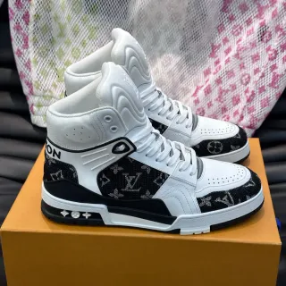 Louis Vuitton LV Trainer Zapatillas Blancas y Negras de Alto Monogram Jacquard Lifestyle