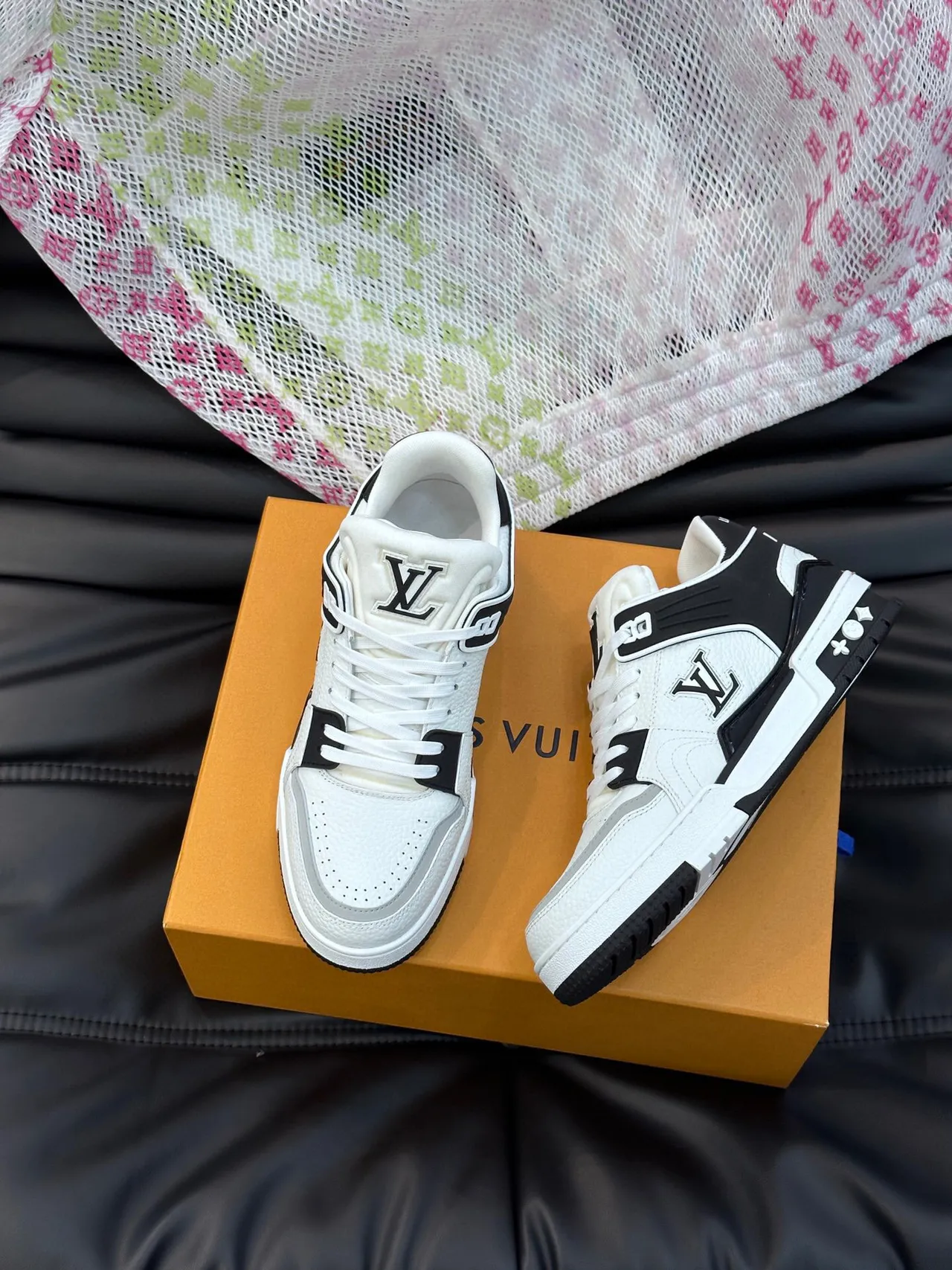 Louis Vuitton LV Trainer White Black Layered Leather Construction Monogrammed Side Panel Lifestyle Sneakers 4