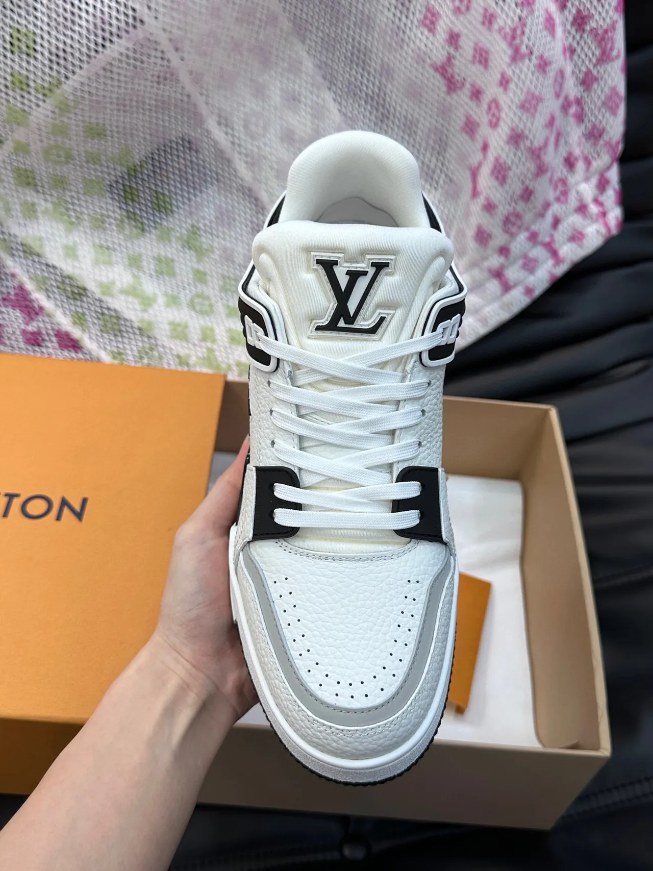 Louis Vuitton LV Trainer White Black Layered Leather Construction Monogrammed Side Panel Lifestyle Sneakers 7