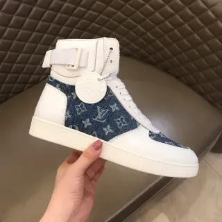 Louis Vuitton LV Trainer Zapatillas Lifestyle Blancas y Azules Alto Denim Panel Monograma