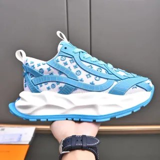 Louis Vuitton LV Trainer White Blue Monogram-Mesh Upper Molded Cage Overlay Chunky Sneakers