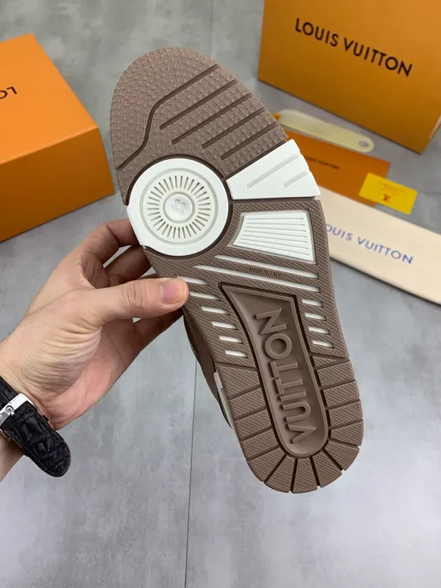Louis Vuitton LV Trainer White Brown Layered Suede And Leather Upper Wide Sculpted Midsole Lifestyle Sneakers 3