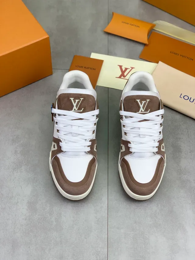 Louis Vuitton LV Trainer White Brown Layered Suede And Leather Upper Wide Sculpted Midsole Lifestyle Sneakers 5