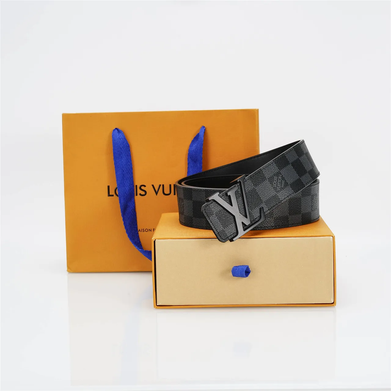 حزام Louis Vuitton LV Turn-Lock Damier Graphite من الجلد 5