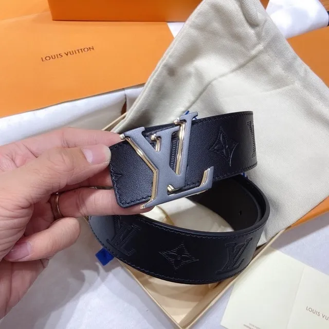 Louis Vuitton Monogram Cinto de couro preto prata con fivela de metal de trava por giro 8