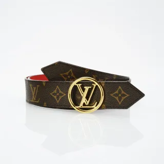 Louis Vuitton Monogram 棕色 帆布 腰带 金色 圆形 扣 皮革 腰带