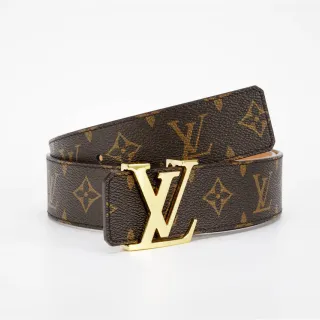 Cinto Louis Vuitton Monogram Canvas Marrom Dourado LV Fivela Couro