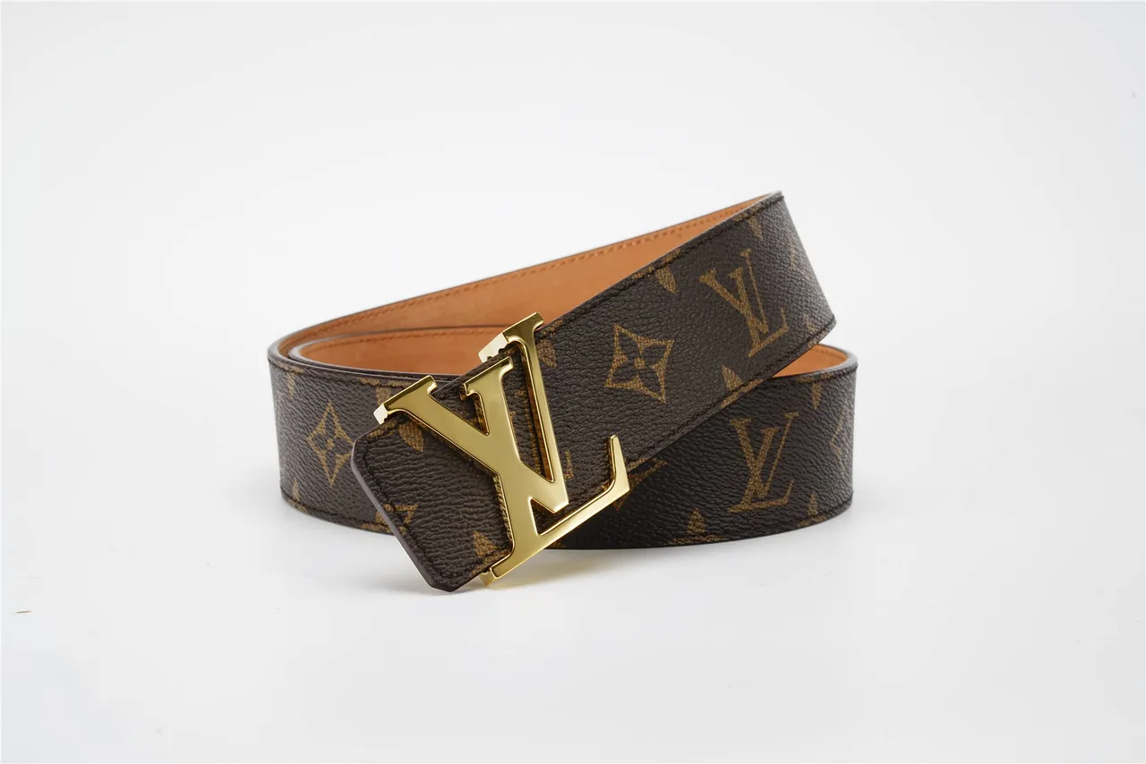 Louis Vuitton Monogram Canvas Belt Brown Gold LV Buckle Leather Belt 5