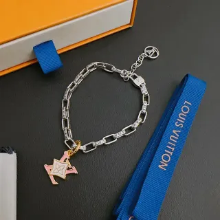 Louis Vuitton Monogram سلسلة فضية وردية رابطة سميكة منحوتة سوار