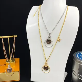 Colar retangular cristal-embellished Louis Vuitton Monogram Circle Gold Silver Canvas Pendant