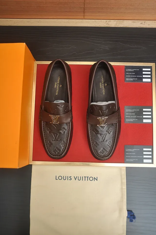 Louis Vuitton Monogram-Embossed Brown Leather Loafer 5