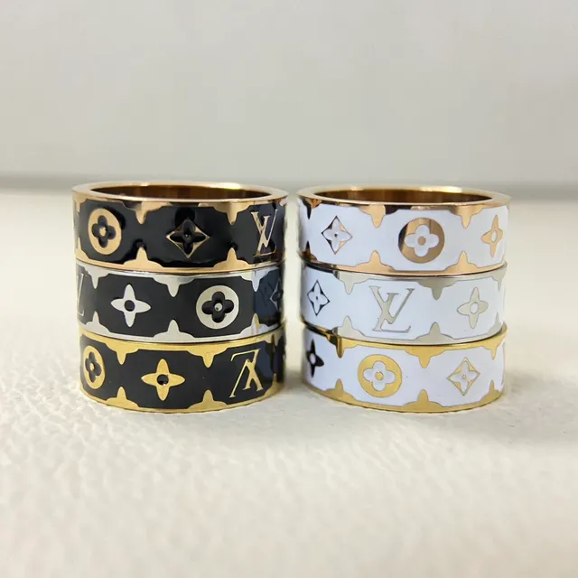 Louis Vuitton Monogram Enamel Ring White and Black Wide-Band Rings 2