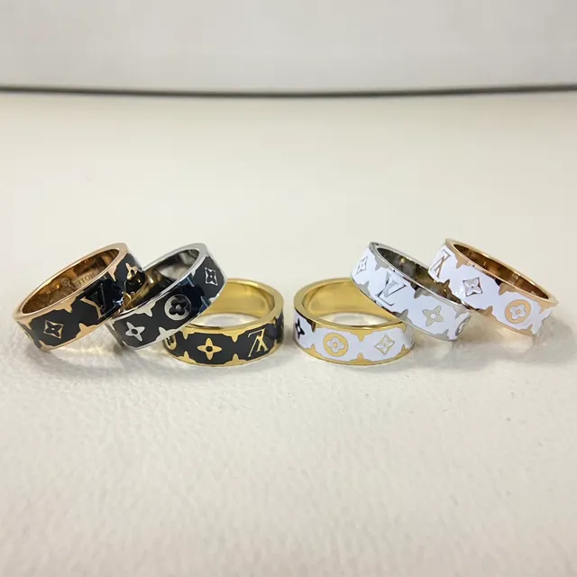 Louis Vuitton Monogram Enamel Ring White and Black Wide-Band Rings 3