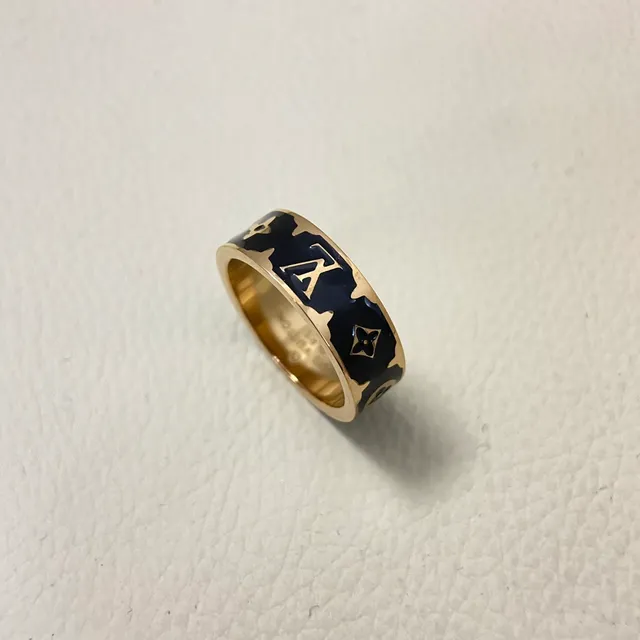 Louis Vuitton Monogram Enamel Ring White and Black Wide-Band Rings 4